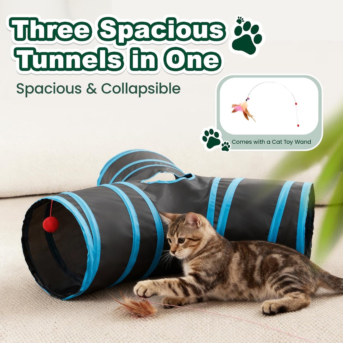 Love's Cabin 3-way pet tunnel completely folded down flat for compact storage.
