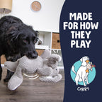 Heavy duty checkered plush animal toy for medium and large breeds.
