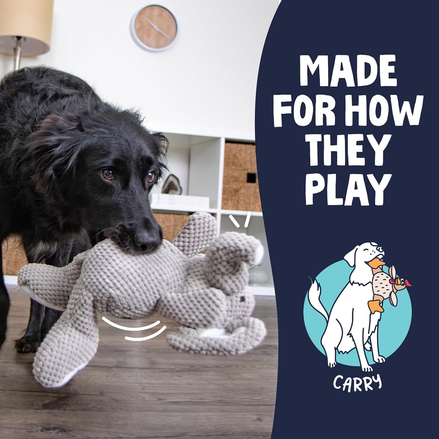Heavy duty checkered plush animal toy for medium and large breeds.