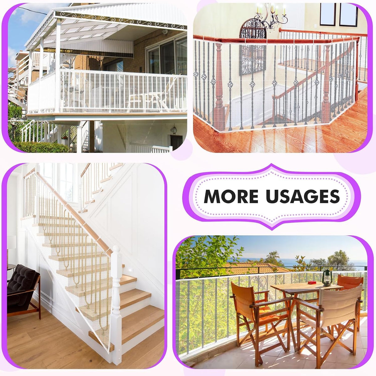 tupi Banister Guard for Baby and Pets - 300cm Extra Long Balcony Netting, Heavy Duty Stair Railing Cover, Child Safety Mesh for Kids and Toddlers, No Drill Barrier with 41 Zip Ties - Image 6