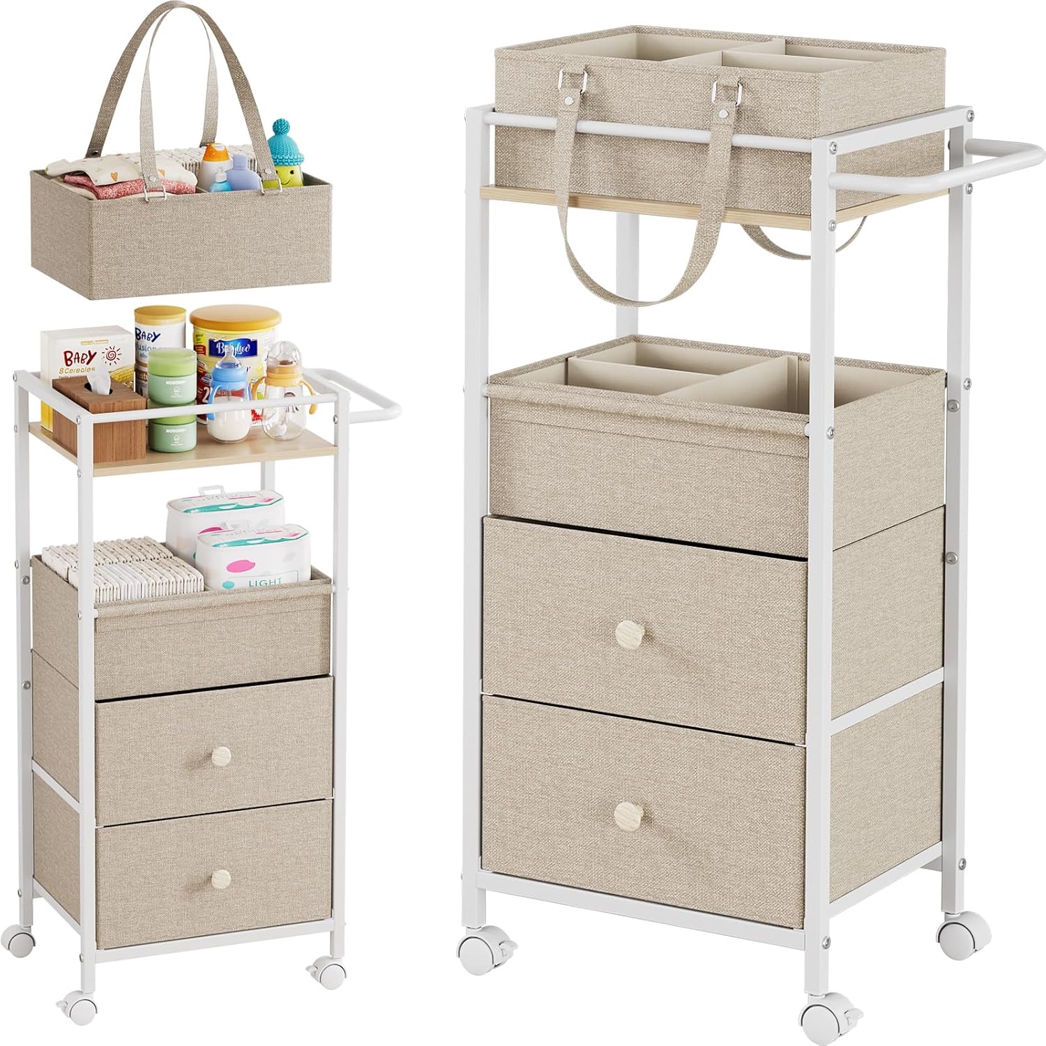 Modanais baby diaper caddy organizer rolling cart front view