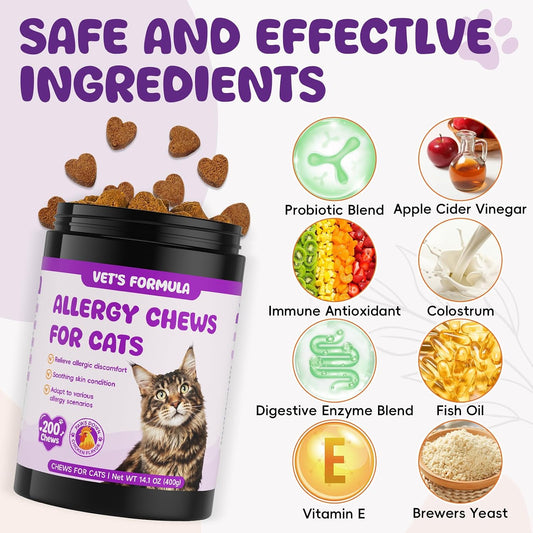 Chicken flavored cat allergy treats for itchy skin and paw licking management.
