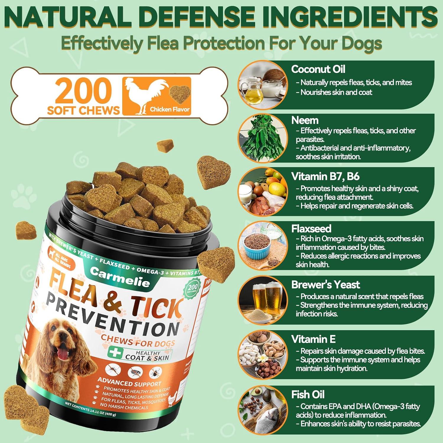 Carmelie flea and tick puppy protection soft chews close up texture view