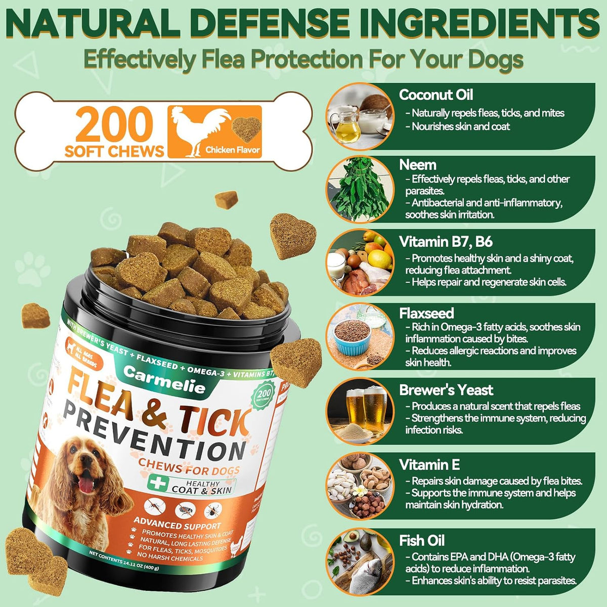 Carmelie flea and tick puppy protection soft chews close up texture view