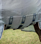 Horseware horse fly sheet V front closure and dual leg arch design details