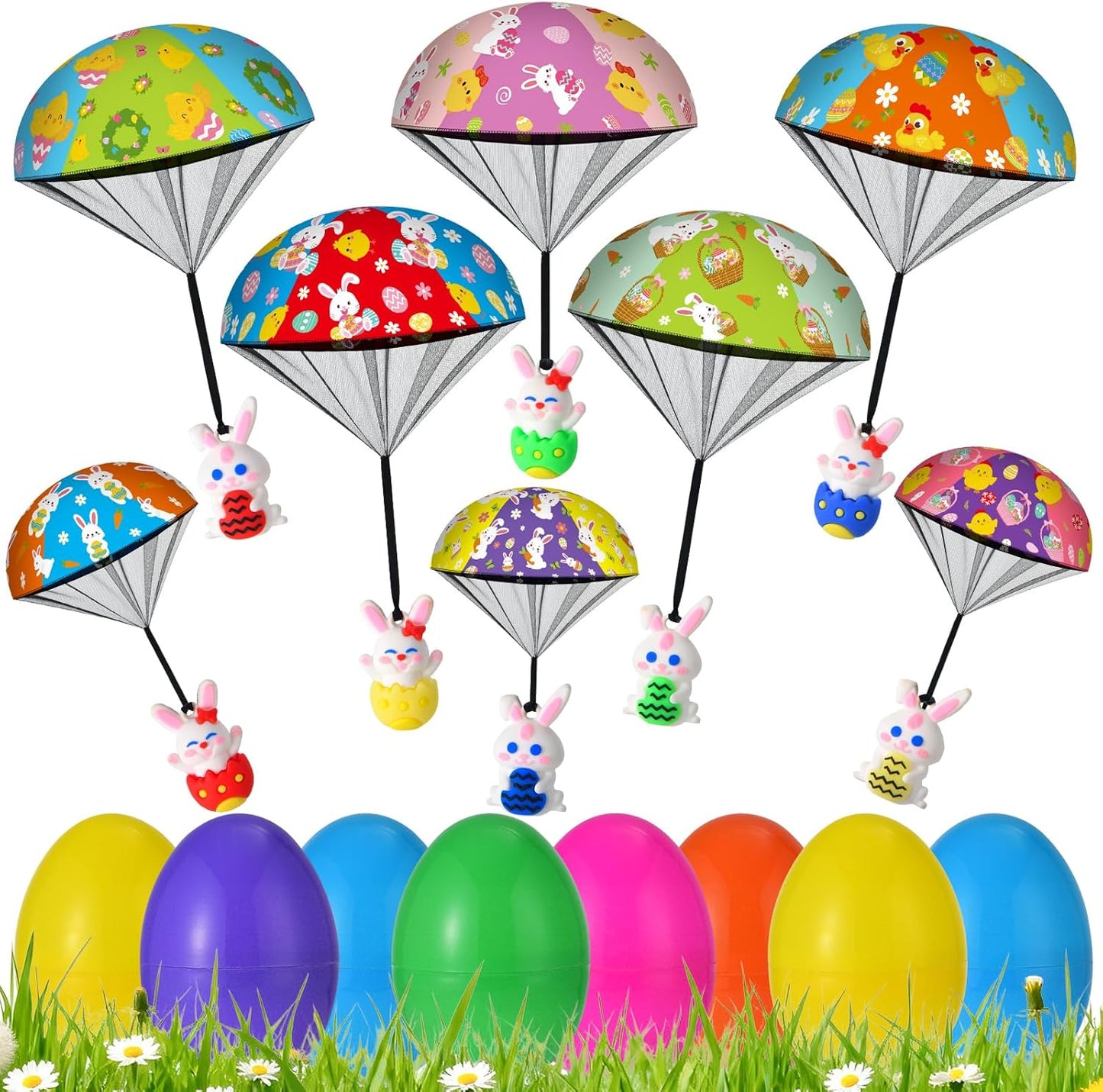 JOICEE prefilled easter eggs parachute toys front view pack of eight