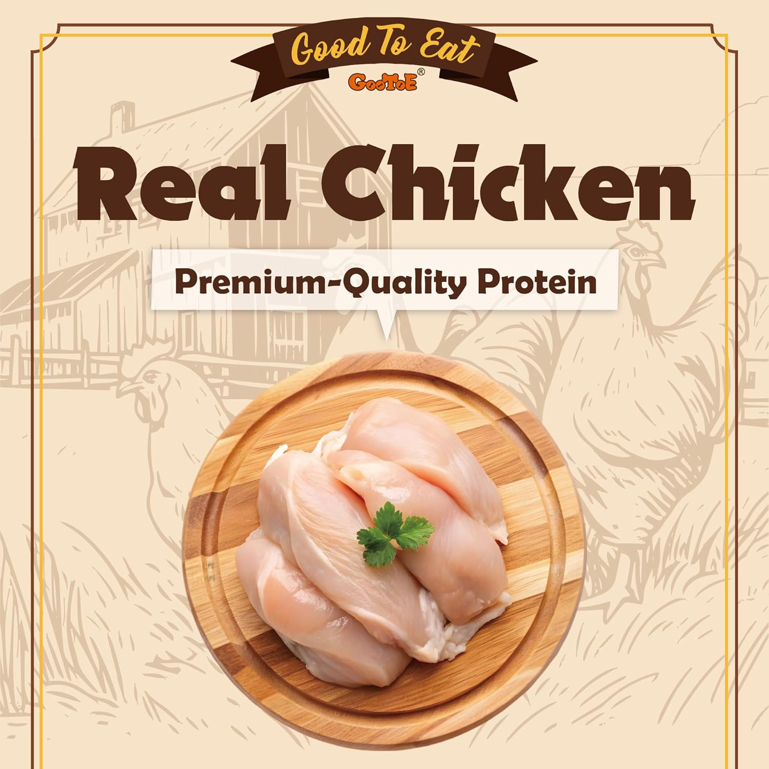 Close up of Gootoe chicken breast jerky strips for dogs