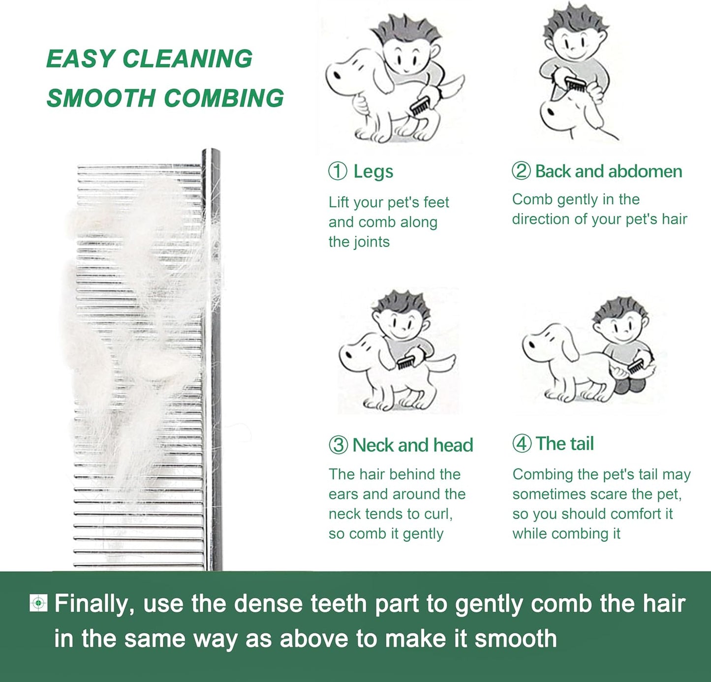 Durable metal combs for long and short haired pets
