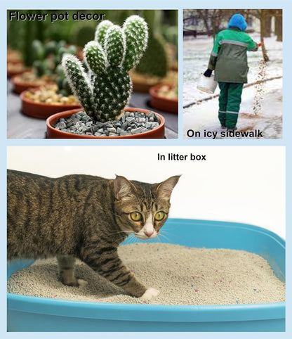 Purrified Air high absorption zeolite granules being applied to cat litter box for natural odor control
