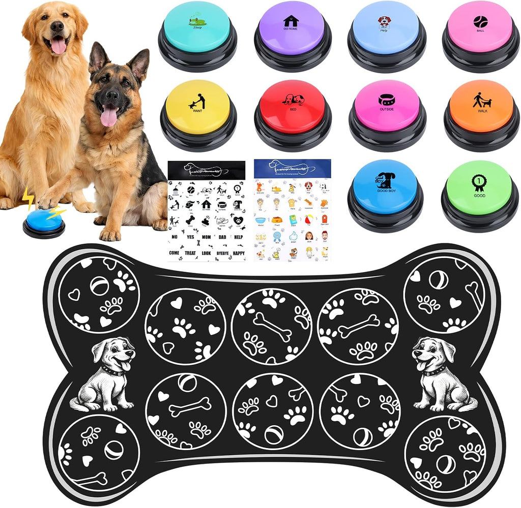 Dog Buttons for Communication,8Pcs 8 Color Talking Button Set with 30s Recordable Voice Pet Training Buzzers with 2 Mats & 2 Stickers, Talking Buttons for Dogs & Cats (Batteries Not Included) - Image 10