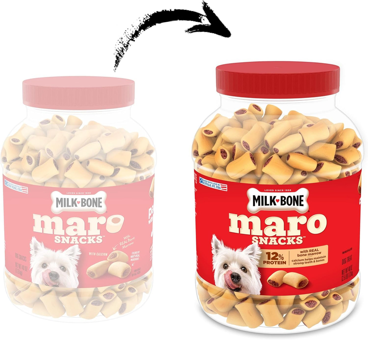 Imported USA premium pet snacks canister isolated on white background.