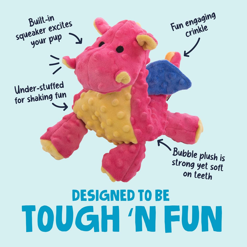 goDog Chew Guard Technology durable pink dragon toy for large dogs