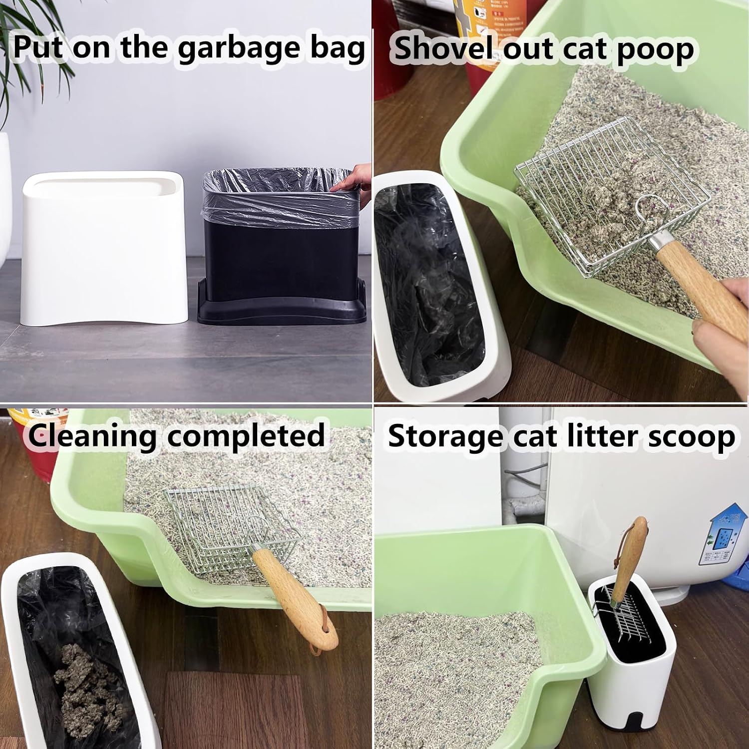 Pipimoo scoop stand next to litter box setup