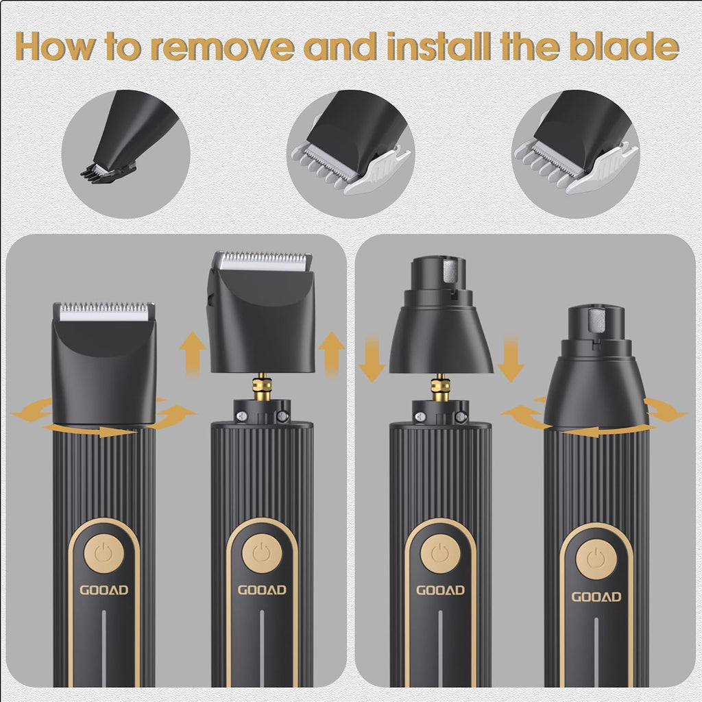 Ergonomic Gooad cordless pet trimmer being prepared for cat and dog grooming sessions