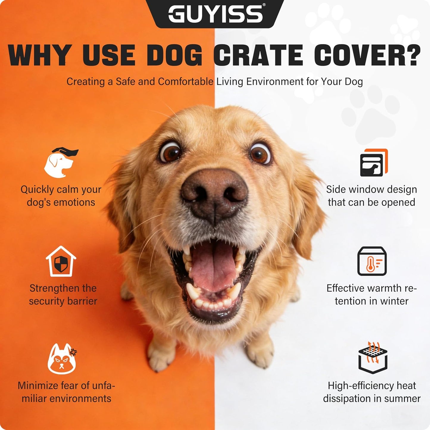 GUYISS waterproof pet crate cover illustrating the neon green trim details and zipper design.