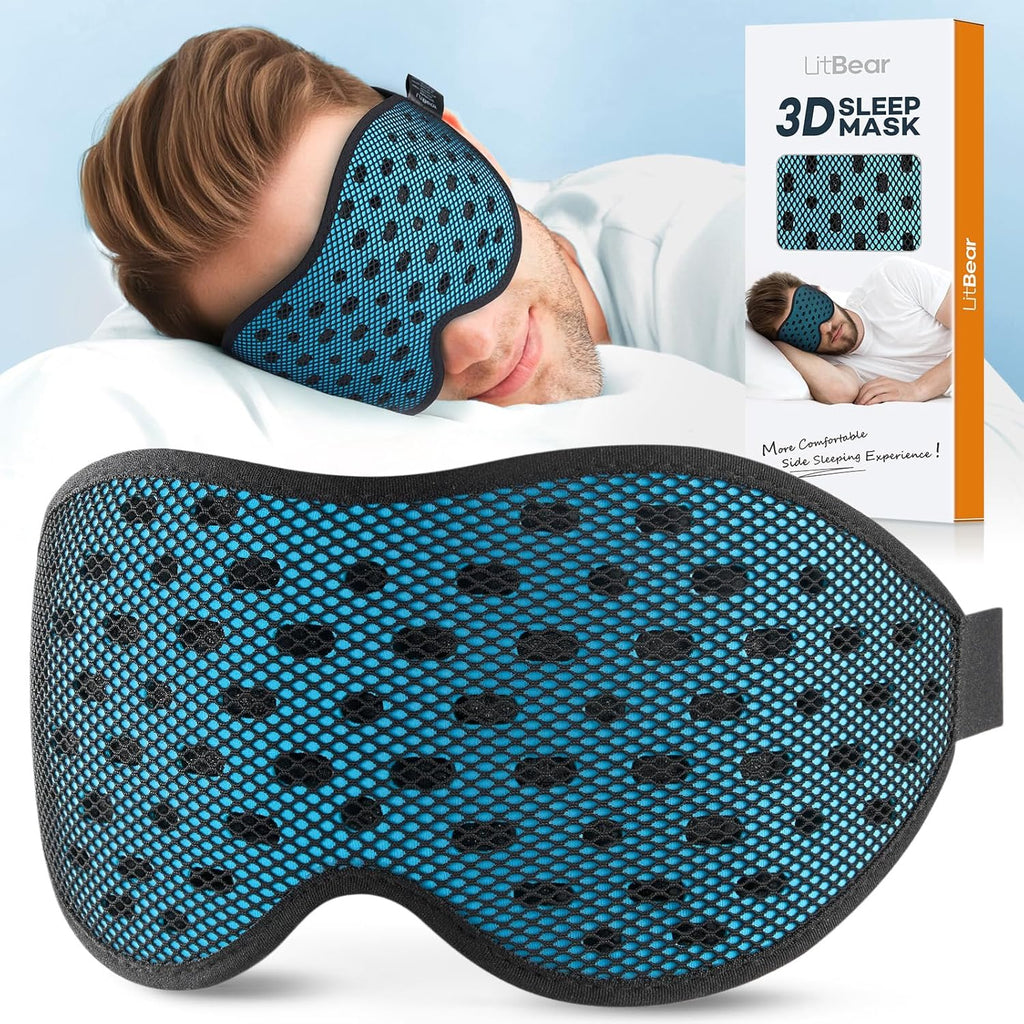 LitBear 3D breathable blue sleep mask front view for light blocking