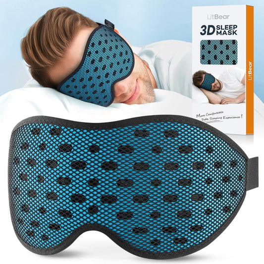 LitBear 3D breathable blue sleep mask front view for light blocking