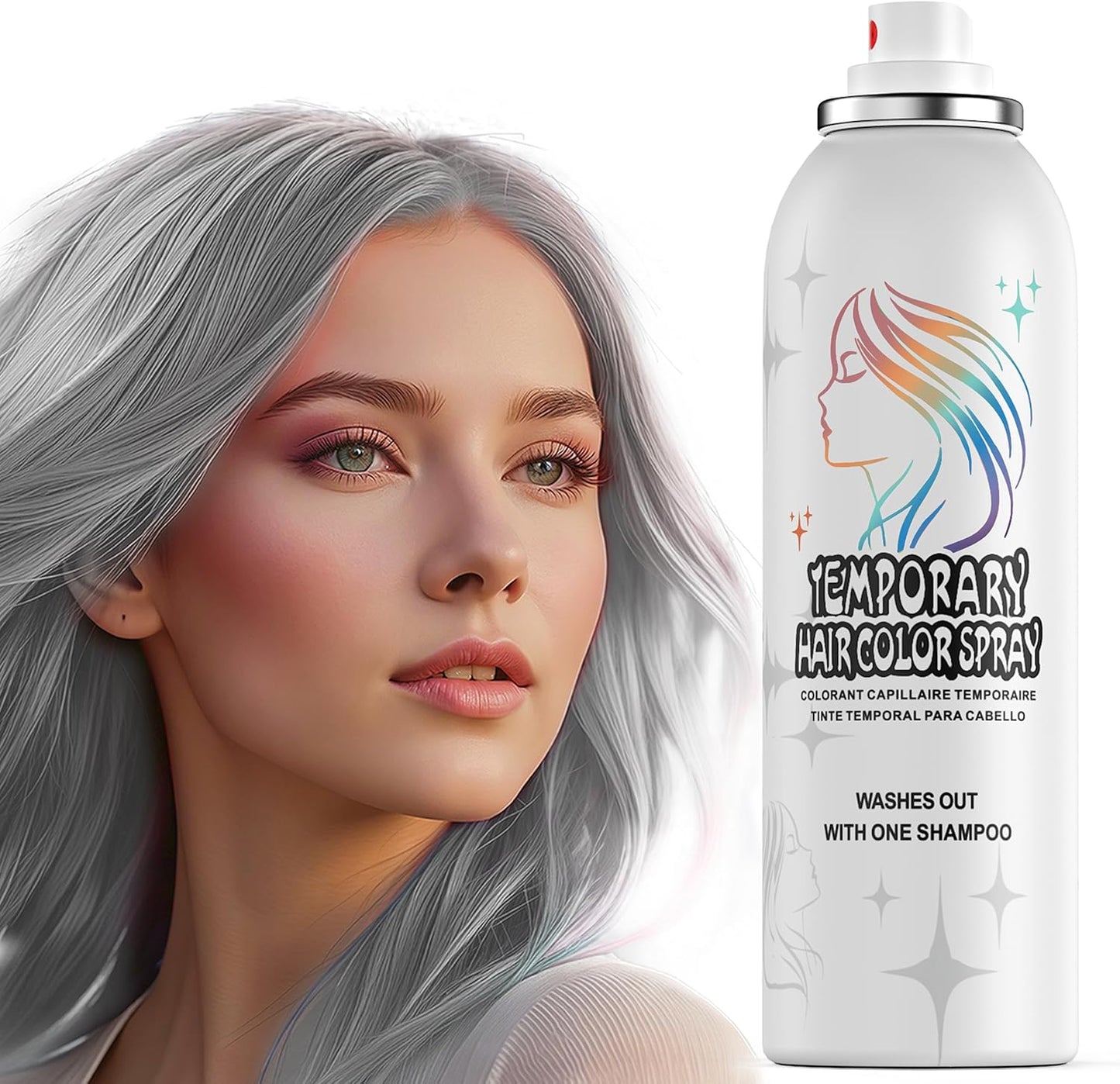 Hiesgie temporary hair color spray bottle front view silver gray