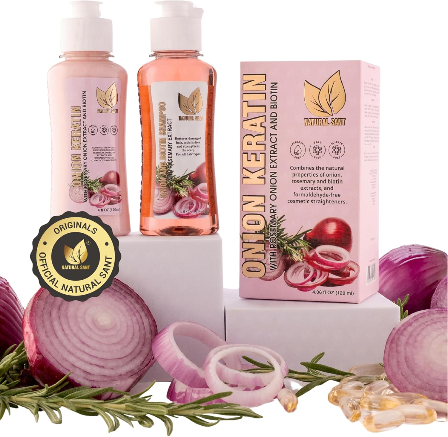 Natural Sant Onion Keratin DuoBox front view bottle set