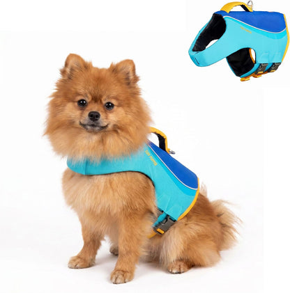 Petglad Tuff Pupper dog life jacket front view in blue and yellow color