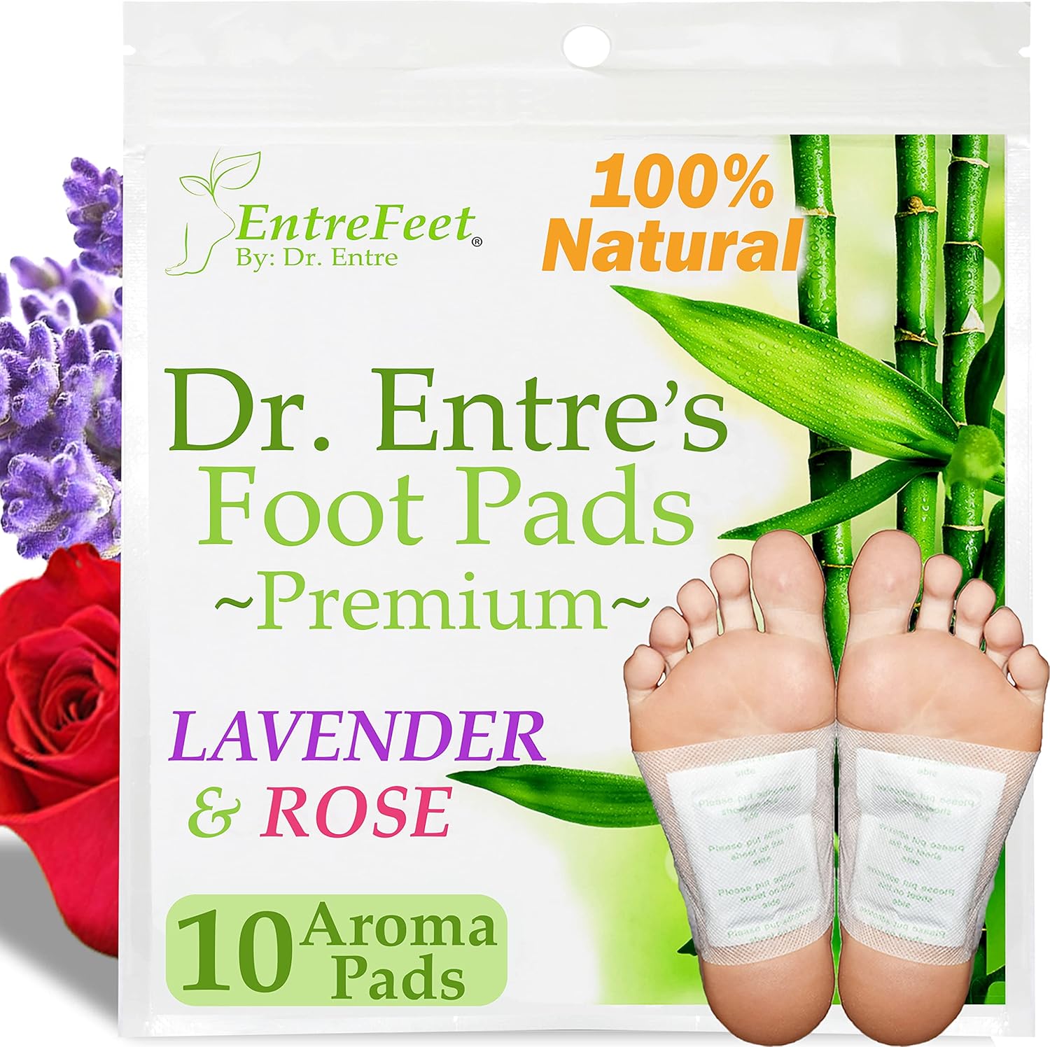 EntreFeet Dr. Entre's Foot Pads front packaging showing lavender and rose extracts.
