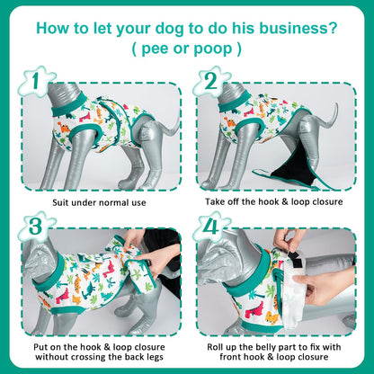 V.PET.B.R breathable cone alternative suit protecting a dog's abdominal surgical stitches