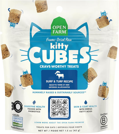 Open Farm, Kitty Cubes, Freeze Dried Raw Cat Treats, Grain-Free, High-Protein Cat Treat with Probiotics, Omega Fatty Acids & Superfoods, Chicken & Turkey Recipe, 1.5oz Bag - Image 9