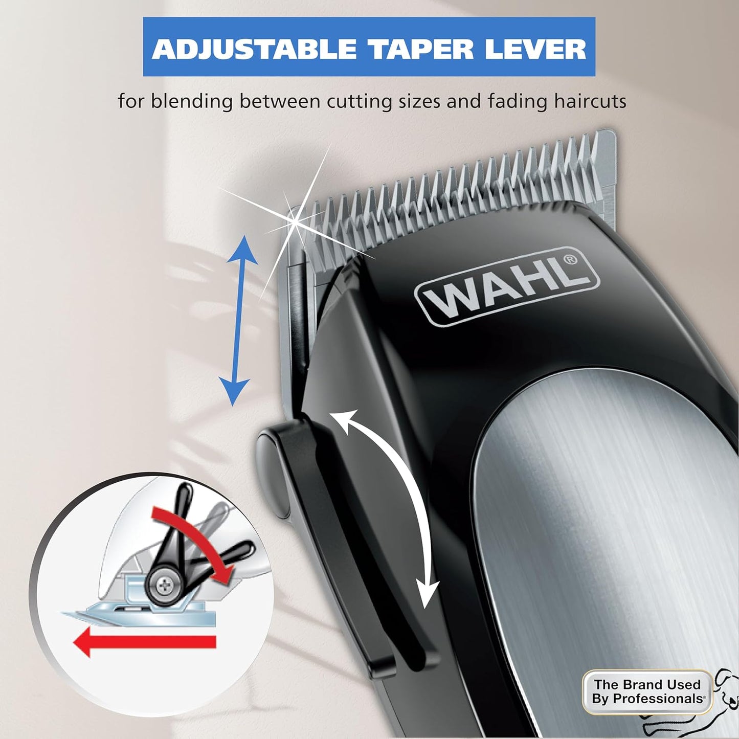 Professional cordless pet hair trimmer kit showing included scissors and finishing comb accessories.