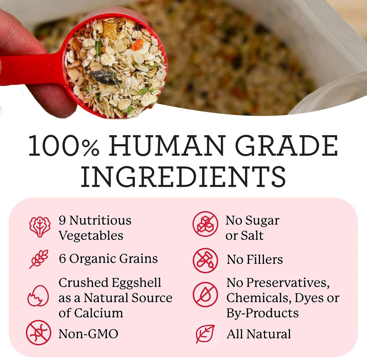 Nutrient dense dehydrated vegetables and grains mix close up