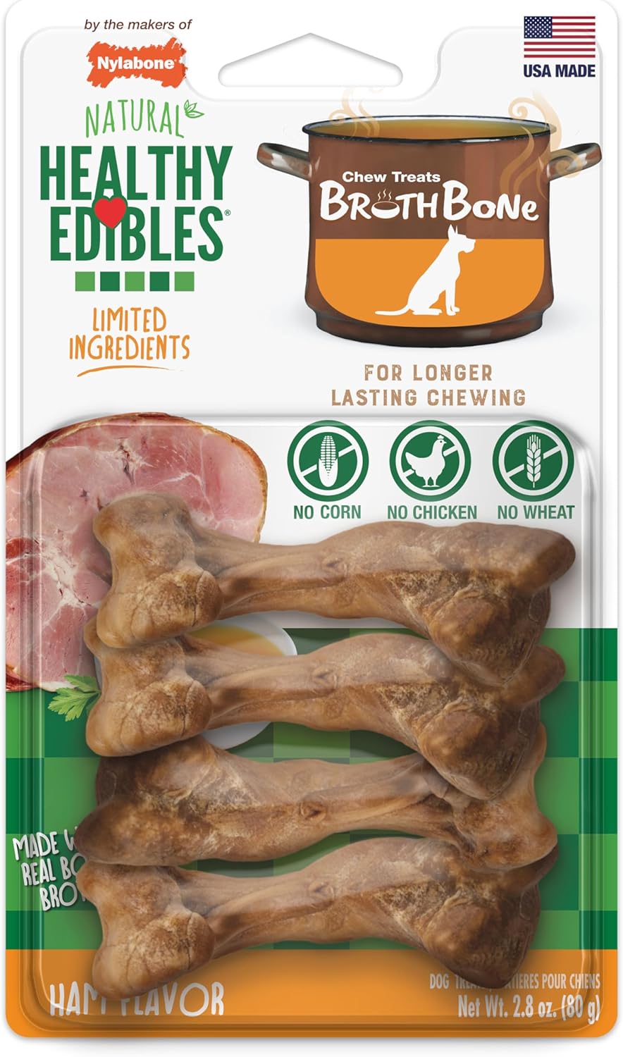 Nylabone Healthy Edibles Broth Bone Natural Dog Chews Long Lasting Treats Ham Flavor Small/Regular - Up to 25 Ibs. (16 Count) - Image 11