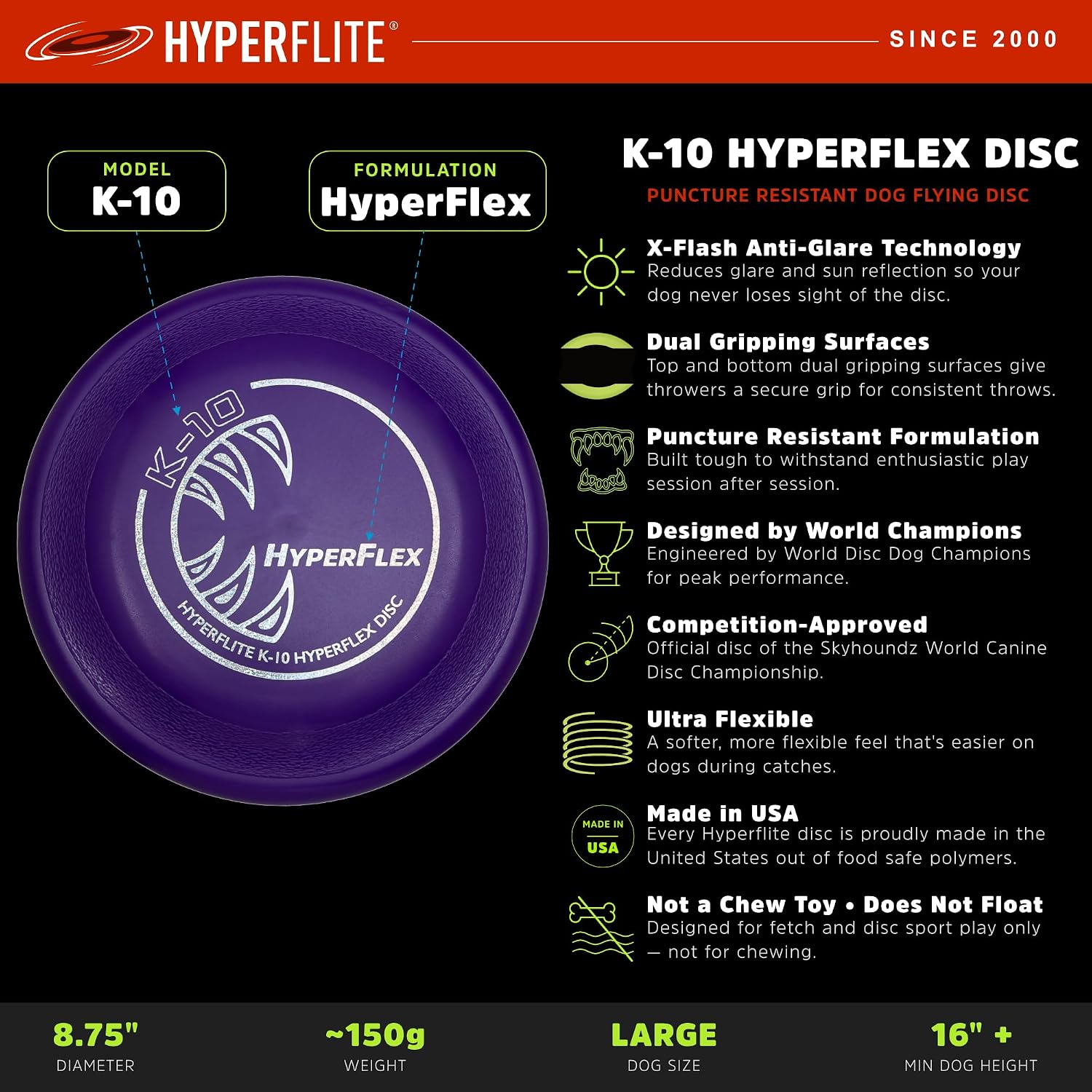 Side profile of Hyperflite dog flying disc showing edge thickness