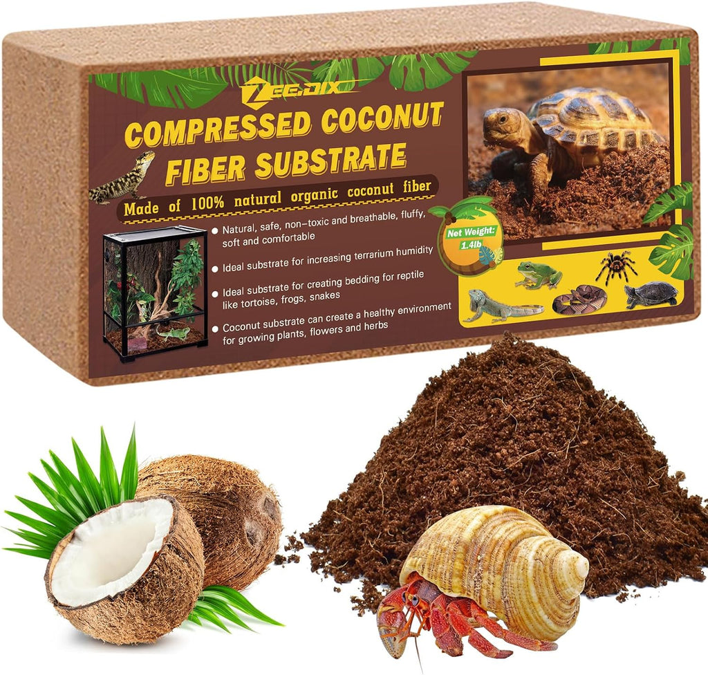 ZeeDix 2 Pack Coconut Fiber Substrate, 100% Organic Coconut Husk Coco Coir Brick Terrarium Bedding for Reptiles, Tortoise, Bearded Dragon, Leopard Gecko, Snake, Hermit Crabs, Frogs, Tarantula - Image 11