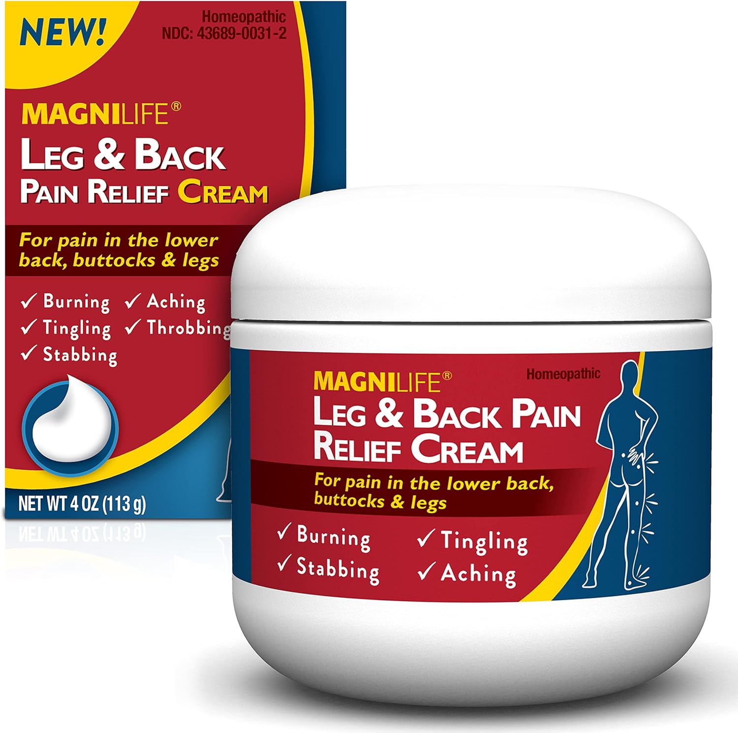 MagniLife Leg and Back Pain Relief Cream 4 Ounce jar front view