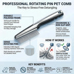 Rotating 360-degree pins for pain-free pet detangling