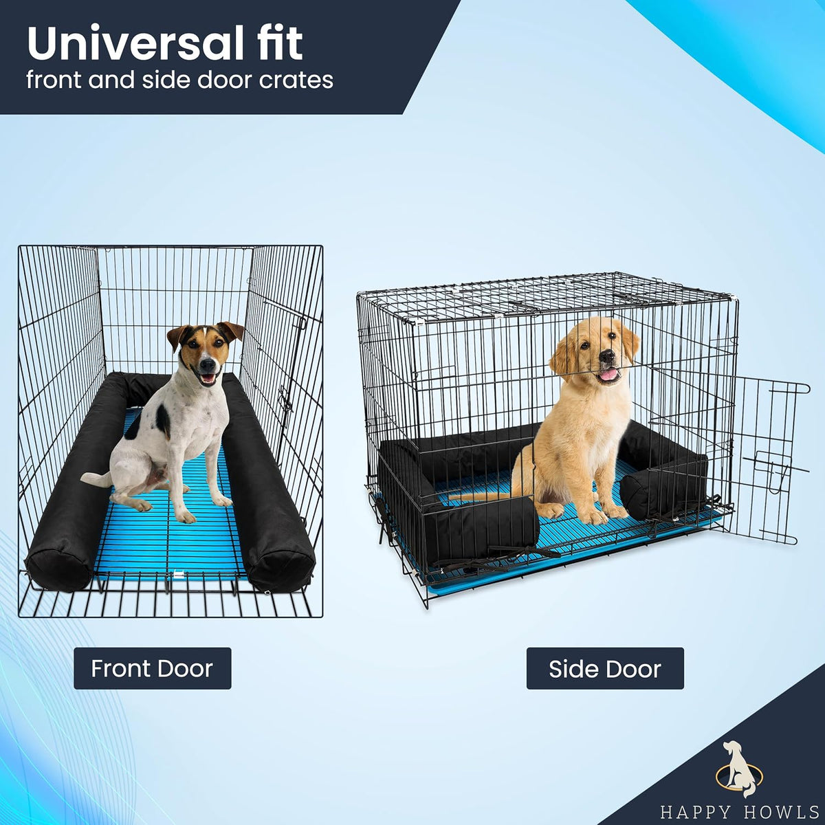 Happy Howls eleven hundred denier fabric kennel bumper shielding a large dog.