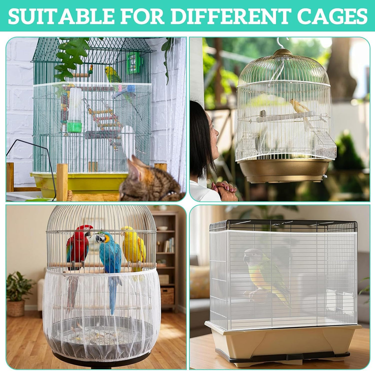 Close up of breathable mesh fabric on bird cage cover
