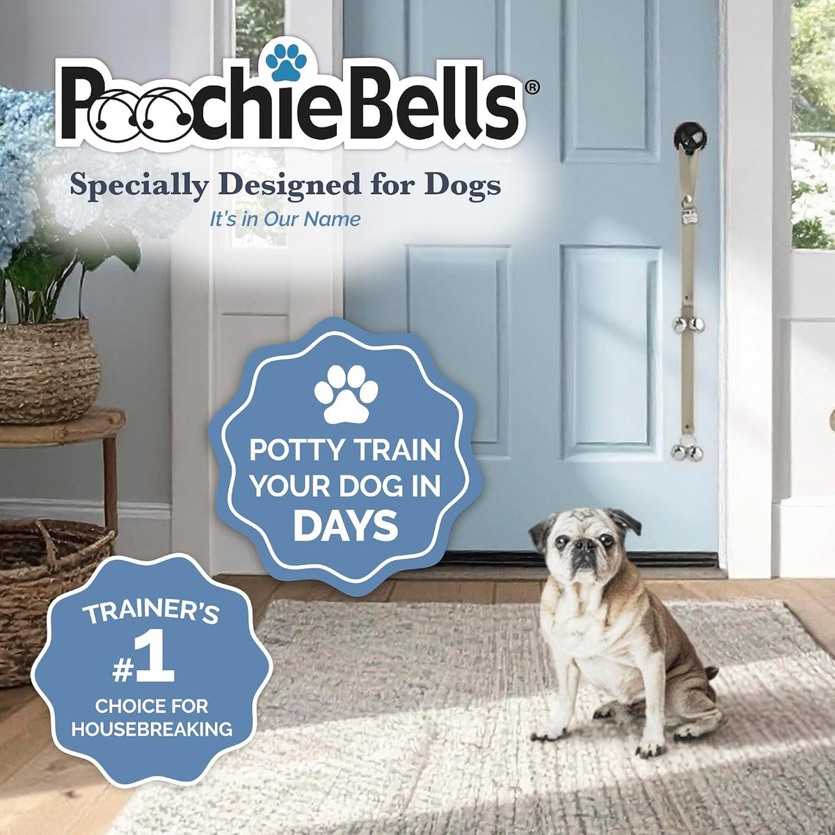 Handcrafted USA made PoochieBells hanging on door handle