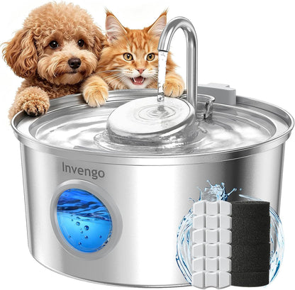 Invengo Cat Water Fountain Stainless Steel, 108oz/3.2L Pet Fountain with Large Water Level Window, Ultra Quiet Automatic Cat Water Dispenser for Cats and Dogs, 2 Flow Modes, Splash-Proof Design - Image 12
