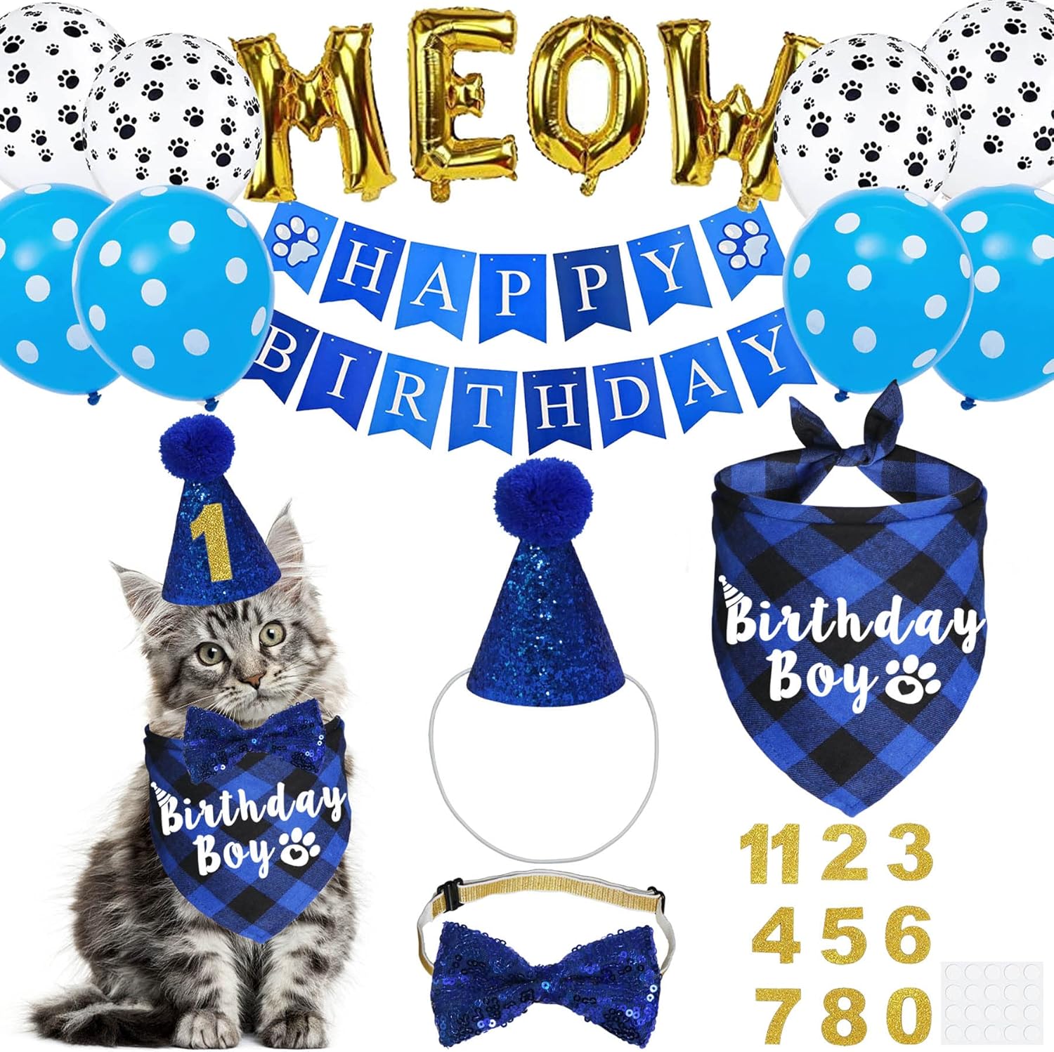 JOTFA cat birthday party supplies kit front view