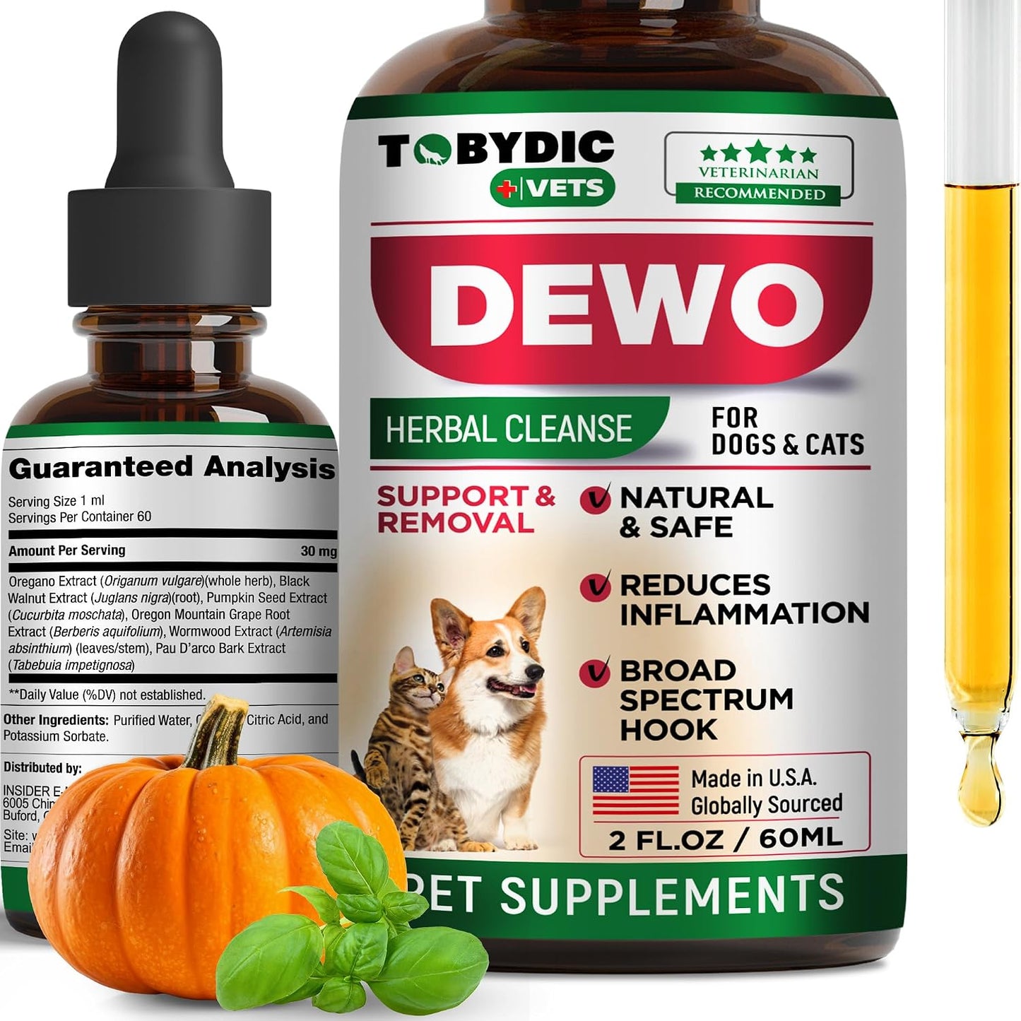 Tobydic intestinal defense liquid supplement front view for pet digestive health
