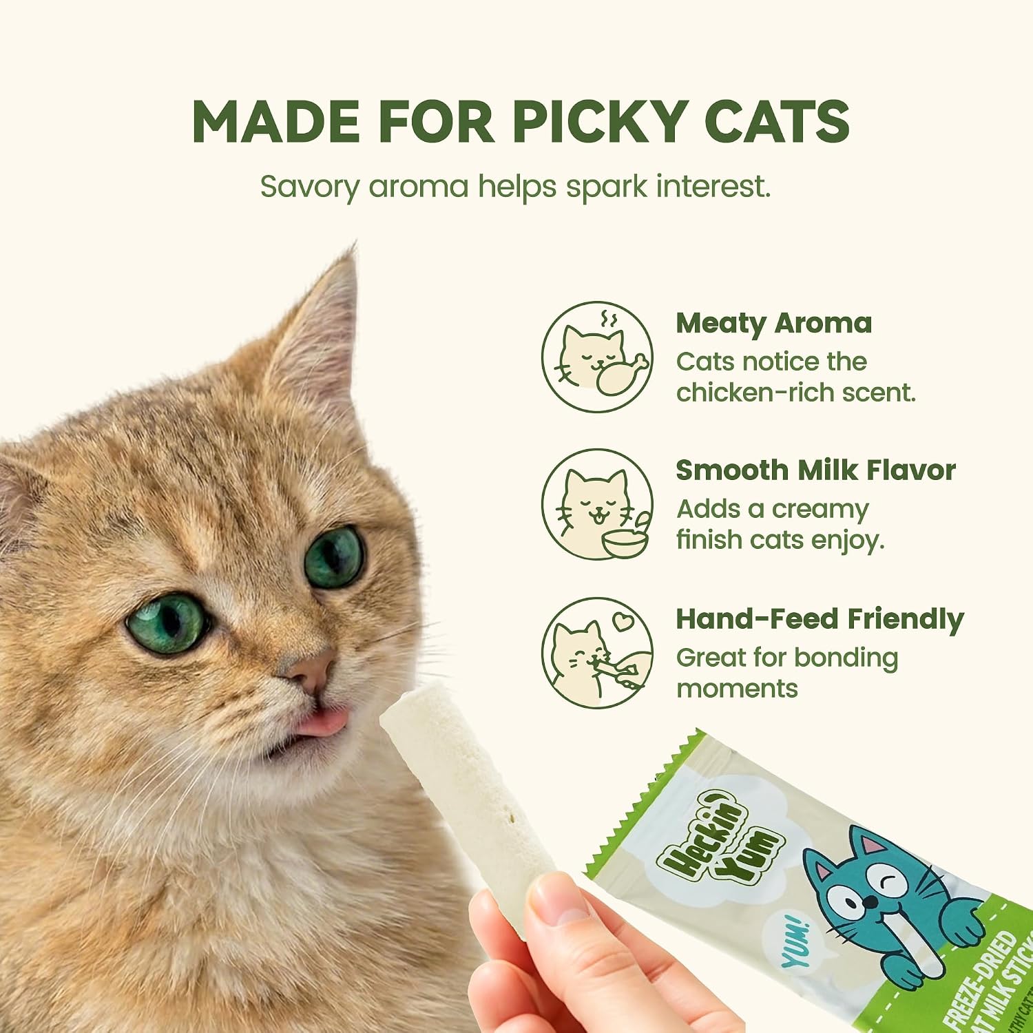 Catit freeze dried chicken sticks with goat milk for cat hydration and gentle digestion.