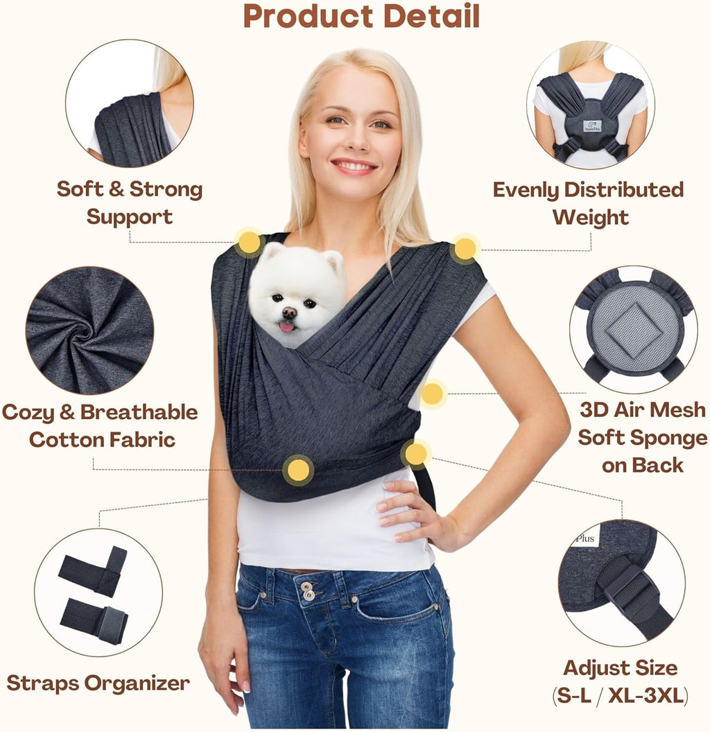 Pet parent using front facing carrier while hiking