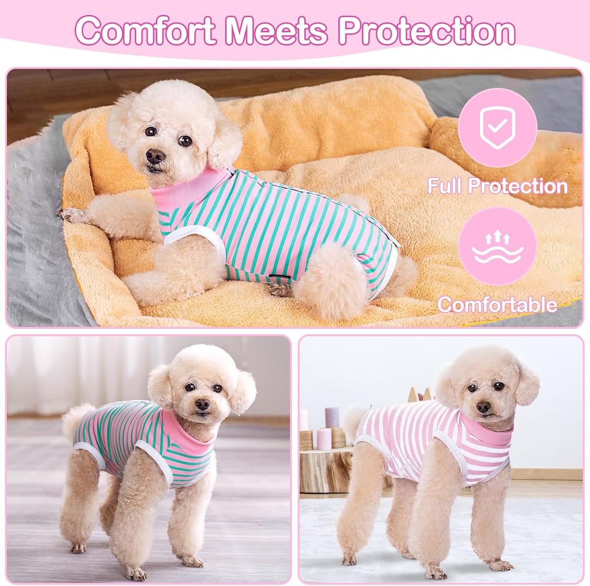 Coppthinktu post operative pet bodysuit in breathable pink pattern fabric