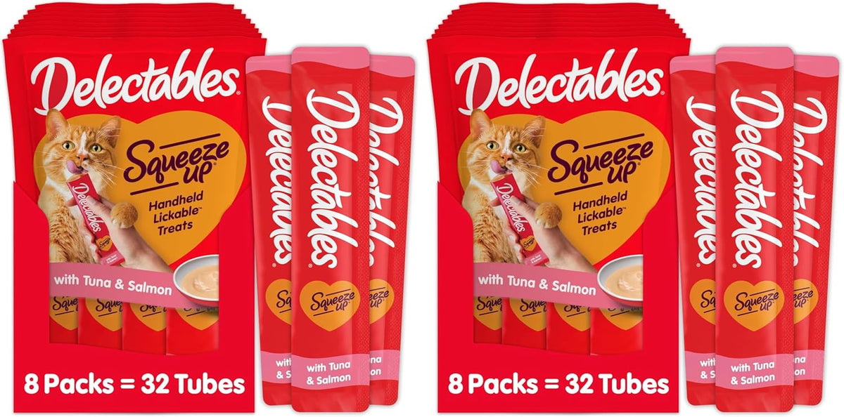 Delectables Squeeze Up Creamy Squeezable Puree, Lickable Wet Cat Treats, Grain Free, No Added Fillers, No By-Products, No Added Preservatives, 0.5 Ounces Tuna & Salmon, 32 Tubes Total - Image 9