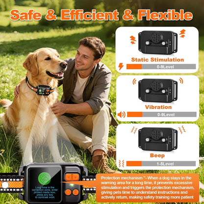 Satellite technology invisible dog fence transmitter box illustrating custom boundary setups.