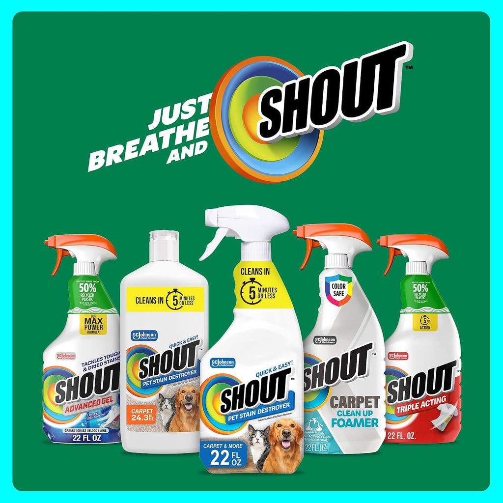 Shout Pet Stain Remover Spray, Color-Safe Multisurface & Carpet Cleaner Solution for Dog & Cat Urine, Feces, Vomit & Mud, Fights Odors & Remarking, Fast-Acting Cleans in 5 Minutes or Less, 22oz - Image 10