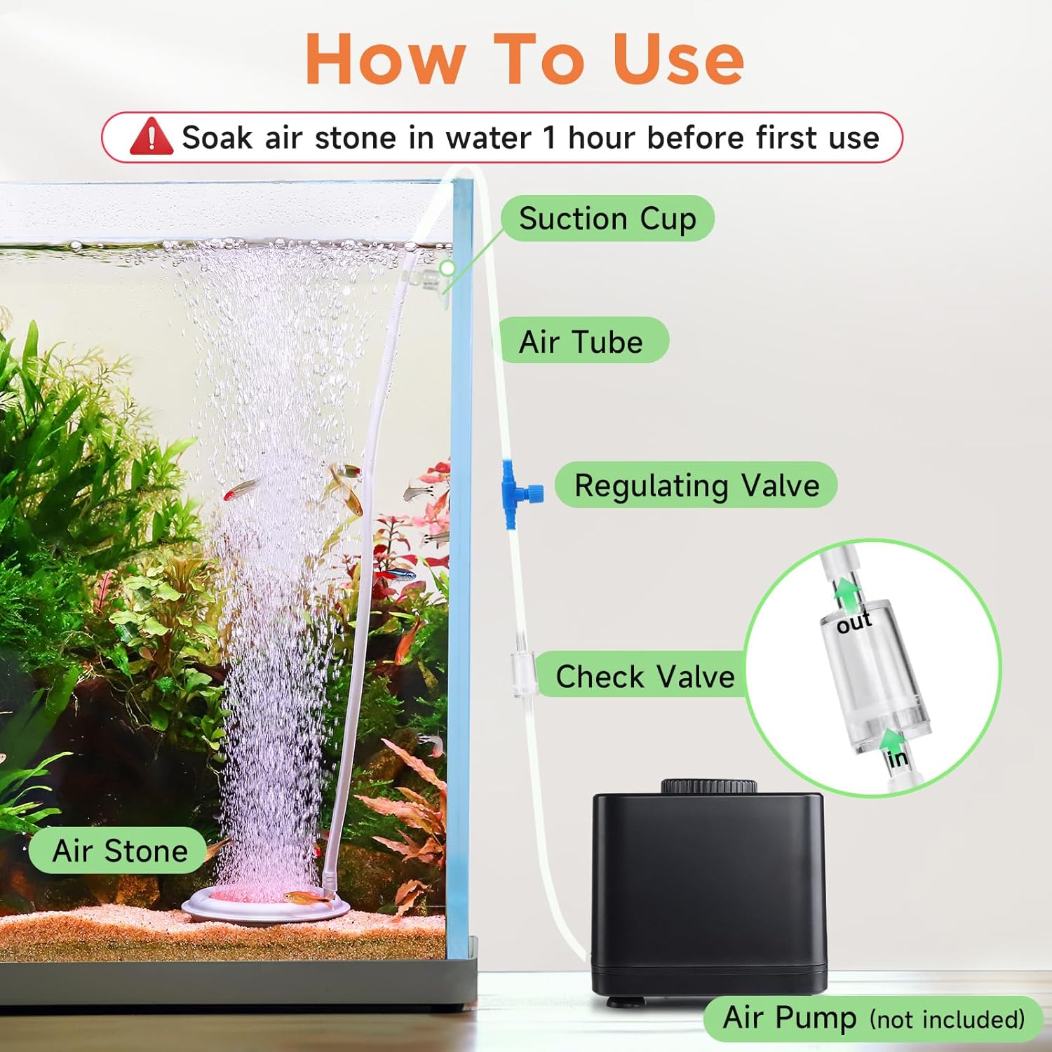 Round fish tank bubble stone creating ultra fine oxygen mist in water