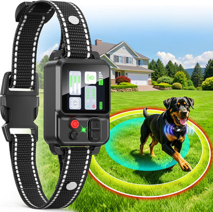 PETHEY GPS Wireless Dog Fence System front view showing the midnight black rechargeable collar receiver.