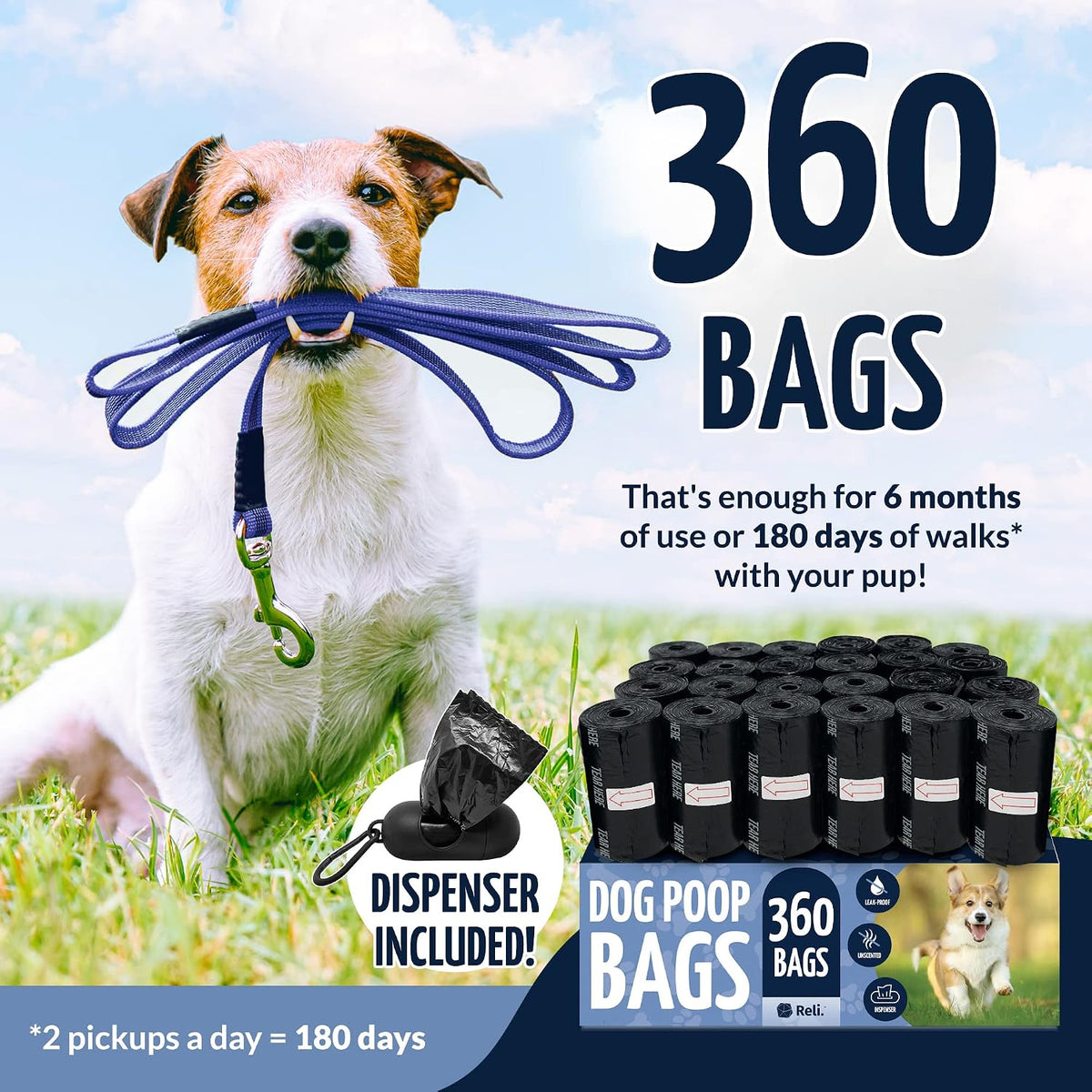 Close up view of the black leak proof pet waste bag roll with perforated lines