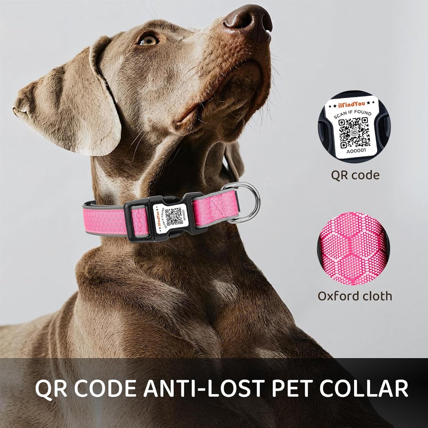 ILFINDYOU durable Oxford fabric anti loss pet collar for large dogs close up detail